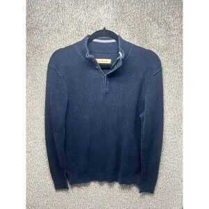 Tommy Bahama Sweater Mens Medium Navy Blue Cotton Waffle Knit Casual Quarter Zip